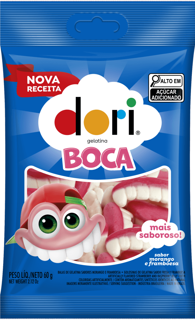 Bala de Gelatina Formato Boca Morango e Framboesa Dori 60g - Confeitaria e Artigos para Festas em Blumenau