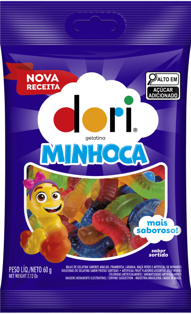 Bala de Gelatina Minhoca Sabores de Frutas Dori 60g - Confeitaria e Artigos para Festas em Blumenau