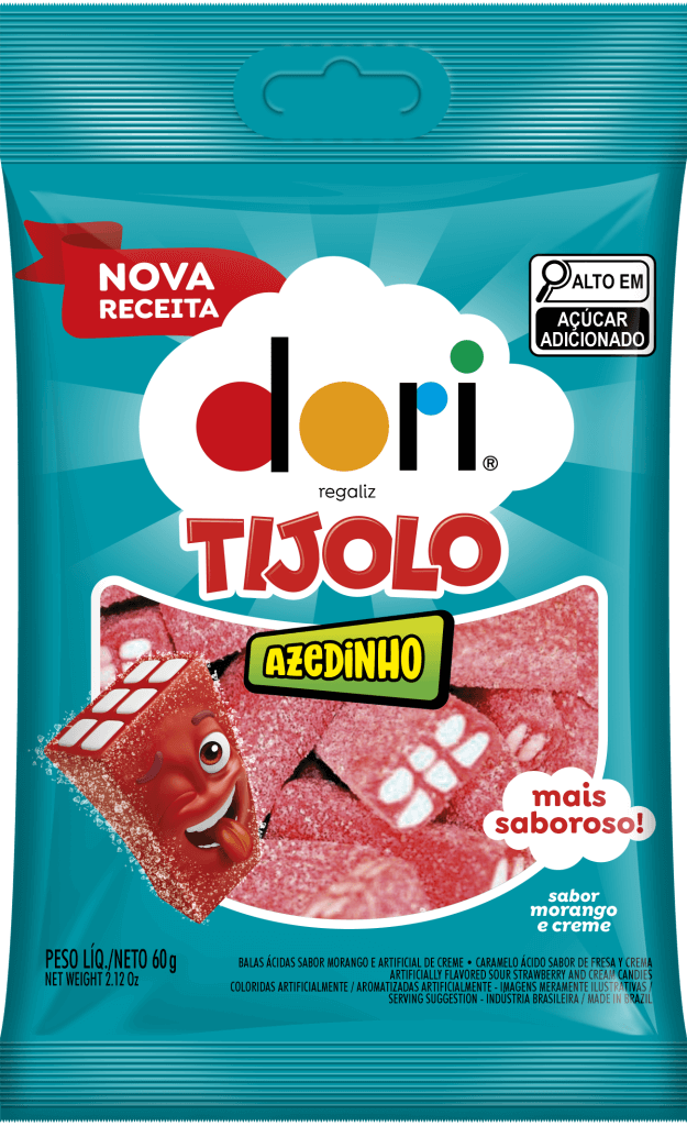 Bala Regaliz Tijolinho Azedinho Morango Dori 60g - Confeitaria e Artigos para Festas em Blumenau