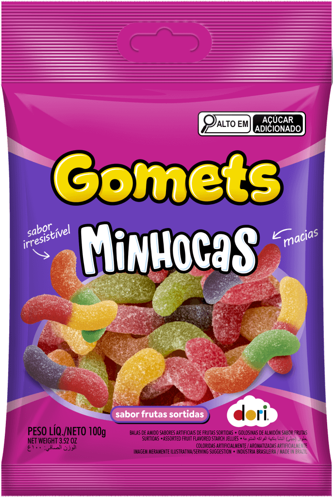 Bala de Goma Gomets Minhoca Sabores de Frutas Dori 100g - Confeitaria e Artigos para Festas em Blumenau