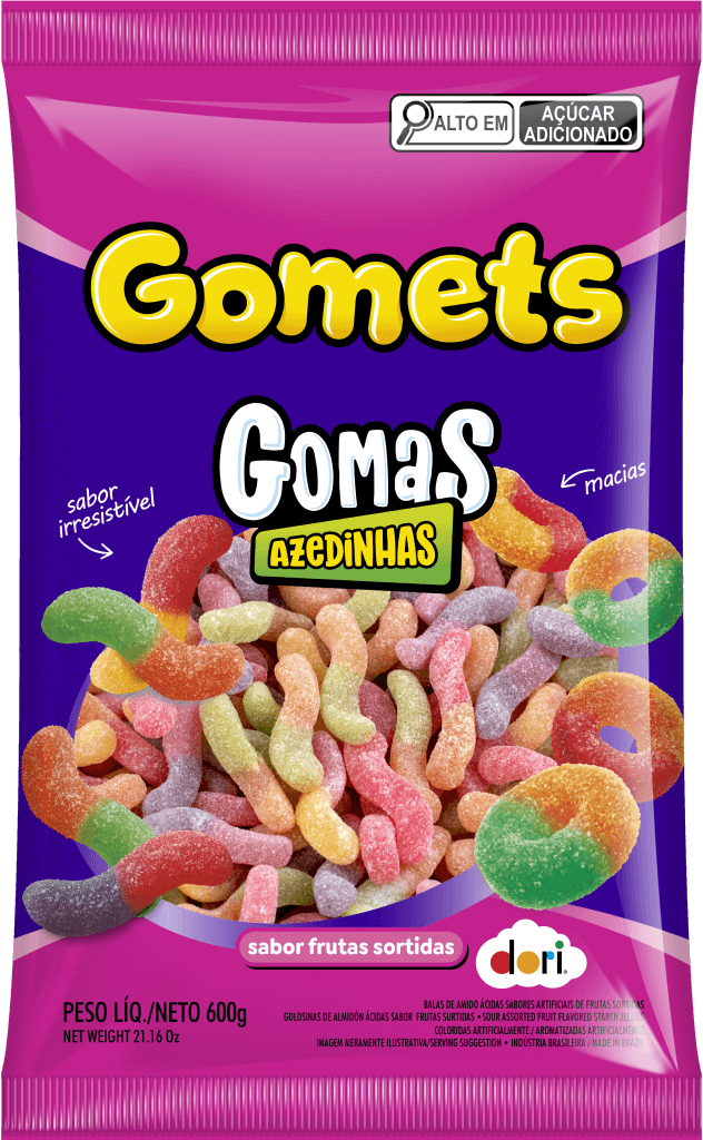 Bala de Goma Gomets Minhoca Ácida Frutas Dori 600g - Confeitaria e Artigos para Festas em Blumenau