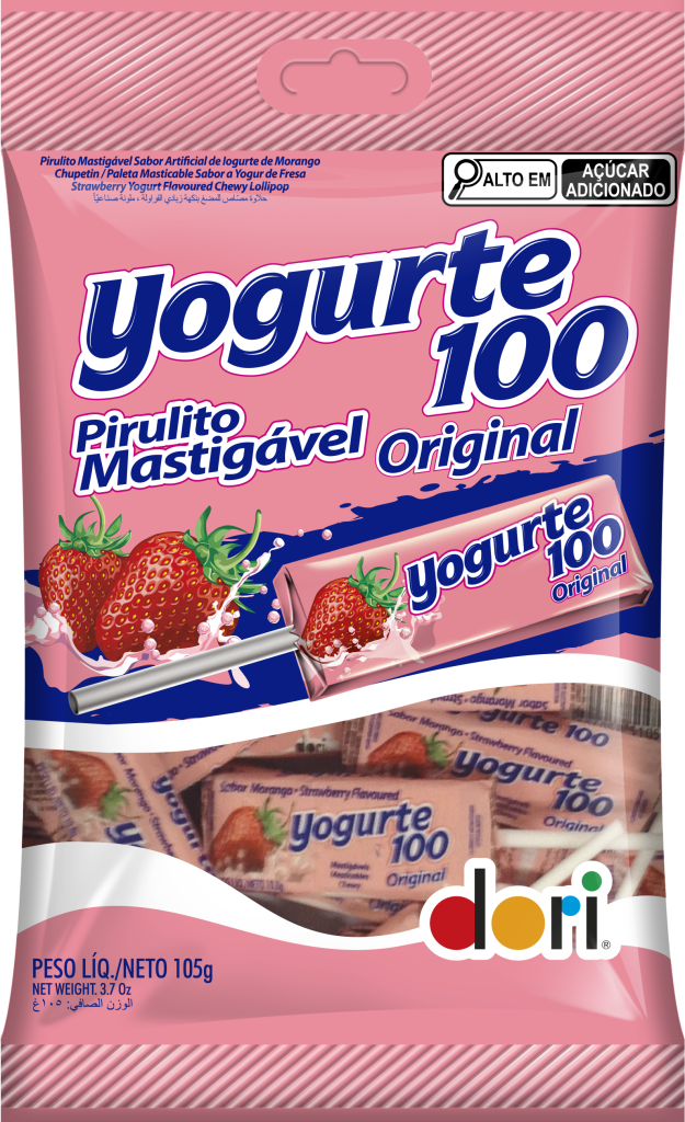 Pirulito Mastigável Yogurte 100 Morango Dori 105g - Confeitaria e Artigos para Festas em Blumenau
