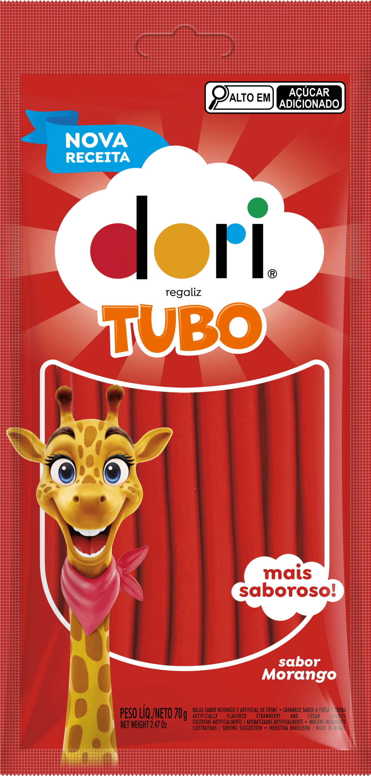 Dori Regaliz Tubo Recheado Morango 70g 1 Dori Regaliz Tubo Recheado Morango 70g