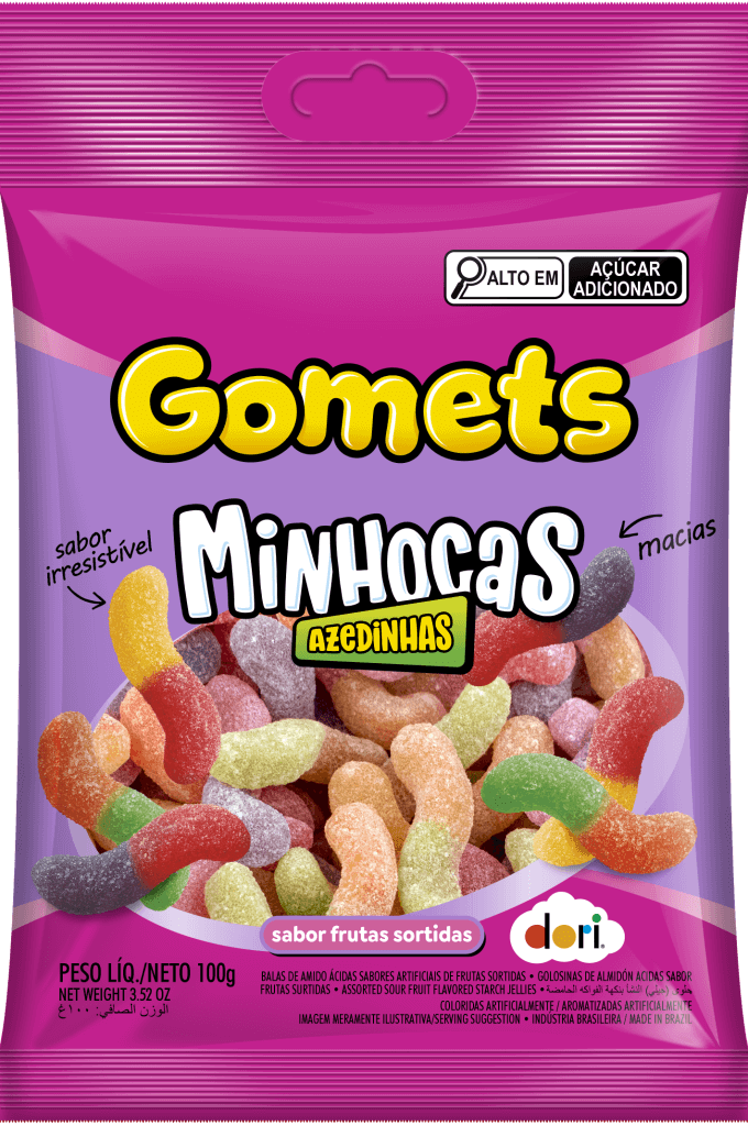Bala de Goma Gomets Minhoca Ácida Frutas Dori 100g - Confeitaria e Artigos para Festas em Blumenau