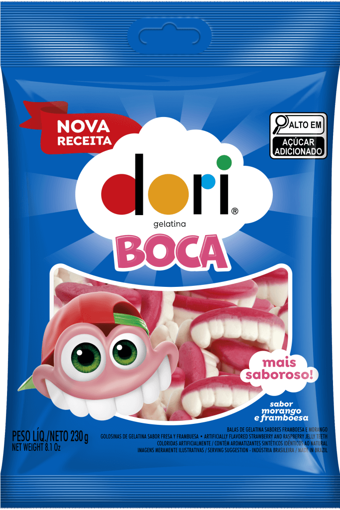 Bala de Gelatina Formato Boca Morango e Framboesa Dori 230g - Confeitaria e Artigos para Festas em Blumenau