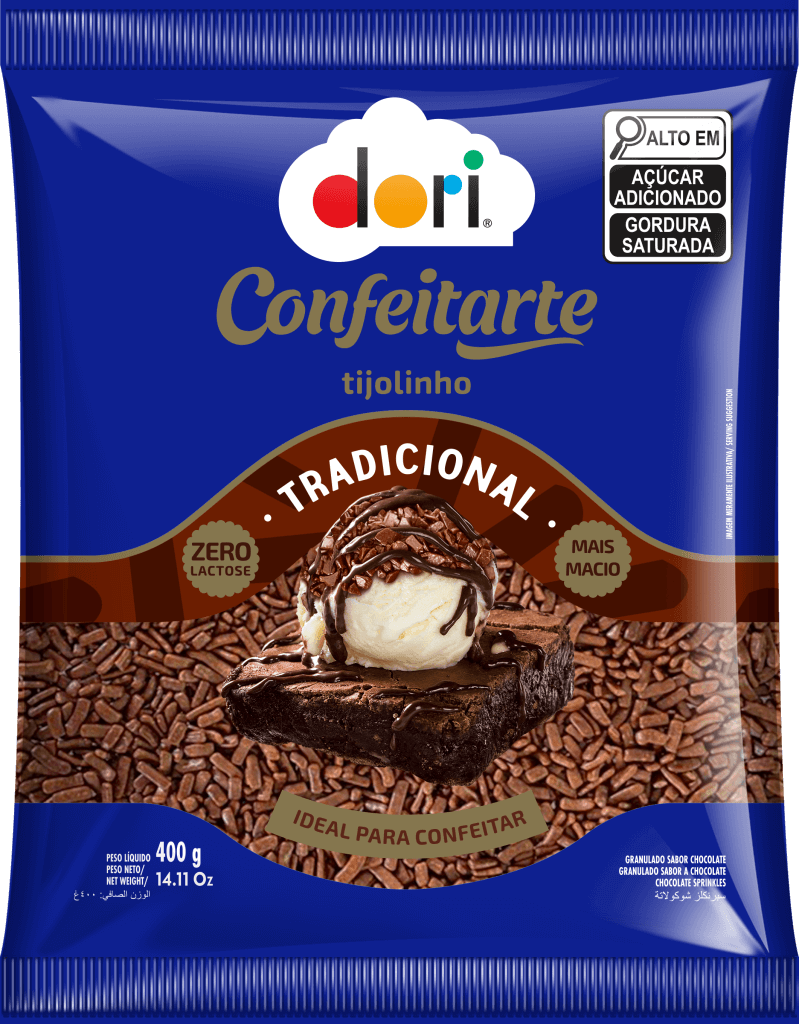 Granulado Confeitarte Flocos Tijolinho Sabor Chocolate Dori 400g - Confeitaria e Artigos para Festas em Blumenau